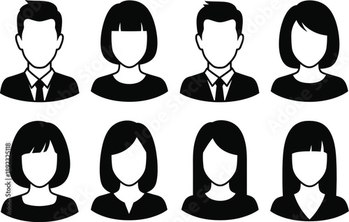 Diverse people user avatars or profile placeholders silhouette icon. 