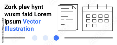 Document and calendar icons alongside placeholder text in a minimalist black-and-blue color theme. Ideal for planning, scheduling, organization, productivity, digital design, data management, simple