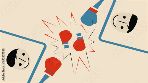 Vector illustration of cartoon martial arts gloves punching yin yang symbols in a starburst