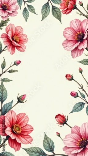 Delicate hand-drawn floral pattern, subtle colors, repeating design, flowers, fabric
