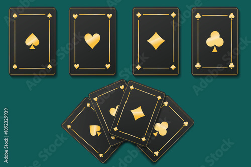Luxury playing cards vector illustration with gold details for casino and card game concepts.