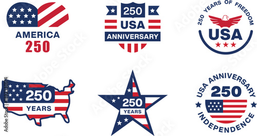 USA 250 Years Independence Anniversary Minimal Vector Icon Set
