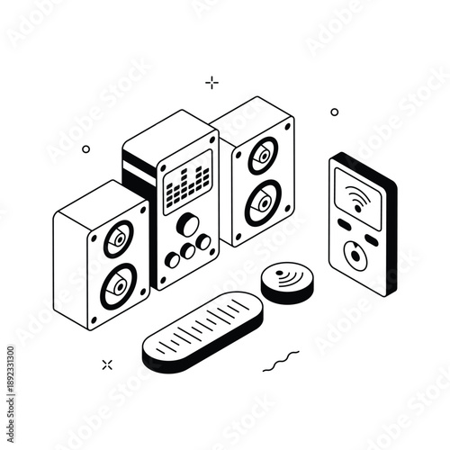 A visually engaging isometric illustration of smart speaker system