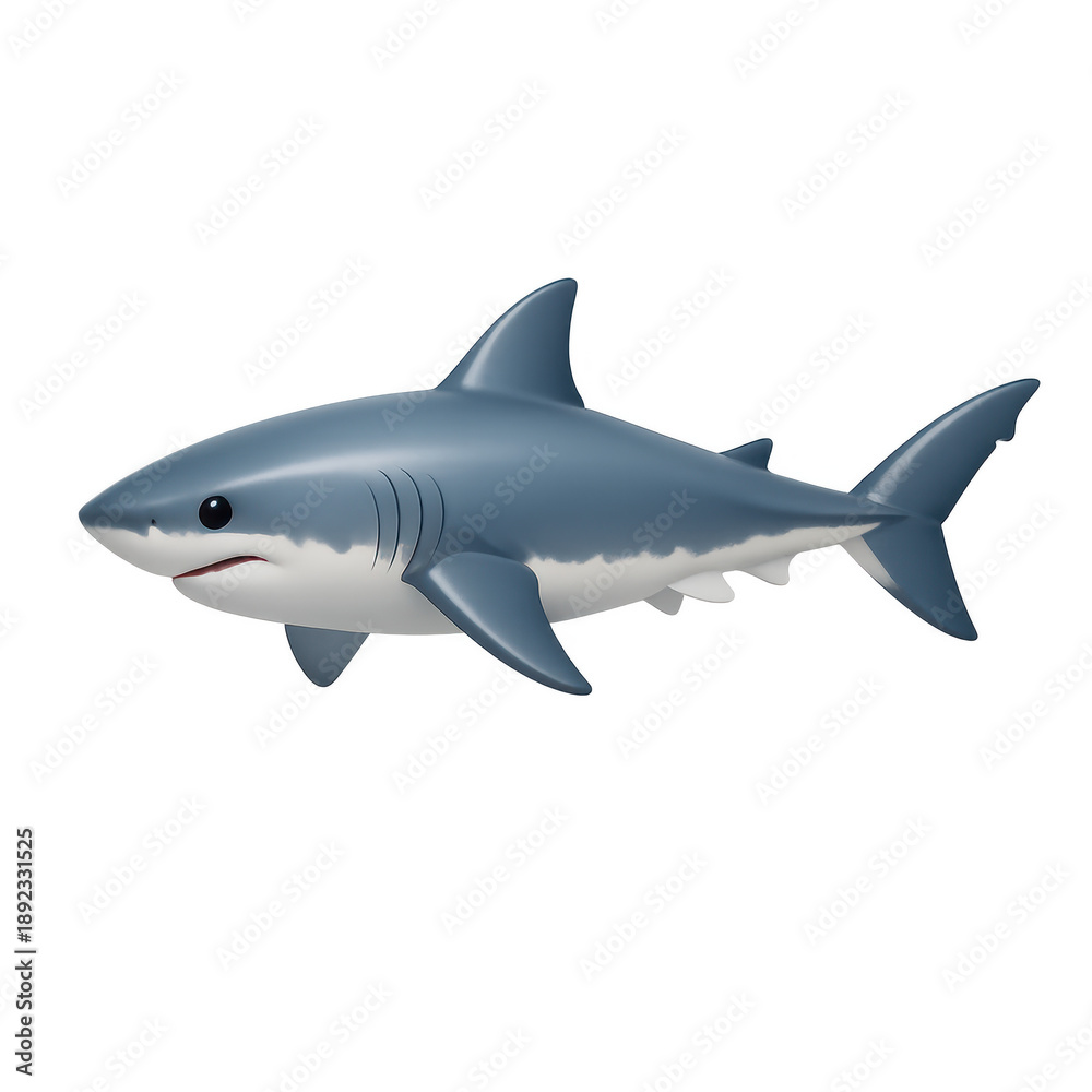 Fototapeta premium A sleek grey shark swims forward with sharp fins and a streamlined body, symbolizing power and the predatory nature of the deep blue sea.