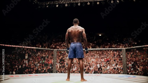 Wallpaper Mural Boxer stands shirtless in packed arena ring facing roaring crowd under bright lights expressing courage determination and anticipation just before big fight begins Torontodigital.ca