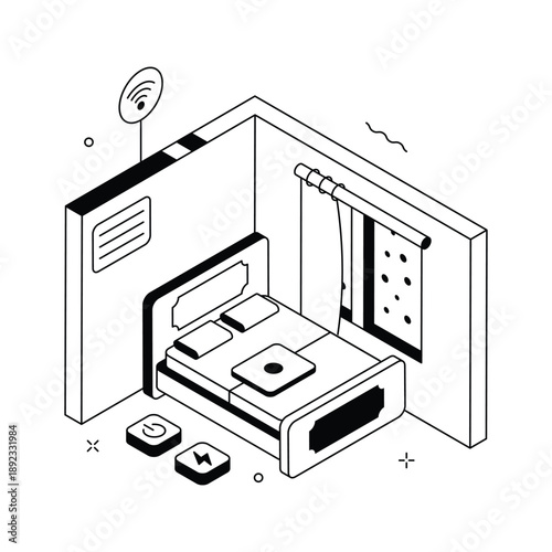 A visually appealing isometric illustration of a smart room interior