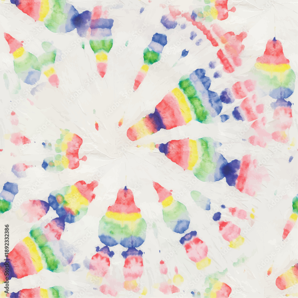 Fototapeta premium Tie Dye Rainbow Swirl. 1960 Stripe Pattern. Vector Rainbow Batik. Unicorn Swirl Background. Seamless Tie Dye. Psychedelic Spiral Watercolor. Swirl Pattern. Red Tie Dye. Tshirt Tiedye Pattern.