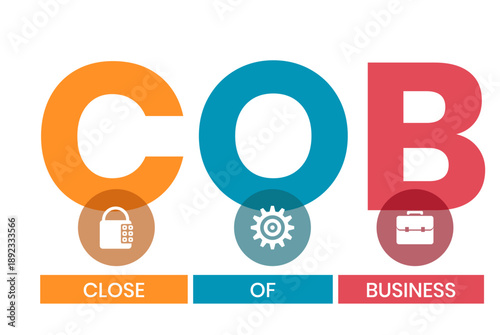 COB - Close of Business acronym. business concept background. vector illustration concept with keywords and icons. lettering illustration with icons for web banner, flyer, landing page