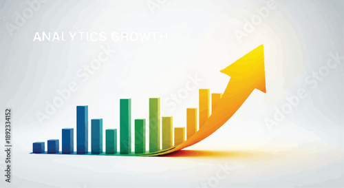 3D Render of Colorful Bar Chart with Upward Arrow Symbolizing Business Growth isolated PNG with Transparent Background