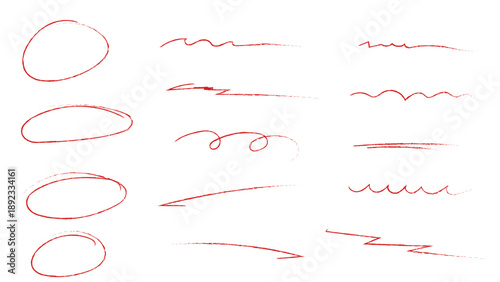 Collection of Red Hand drawn Underline, Circle, and Wave Elements