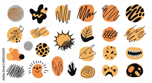 Playful doodles and whimsical shapes in a modern abstract arrangement create an artistic design