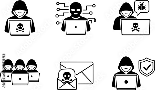 Hacker and Cybercrime Icons Vector