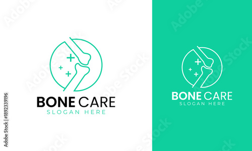 Bone care logo design. Symbol with circle concept for orthopedic. Knee injury vector illustration