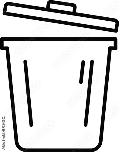 Simple line drawing of a trash can with open lid