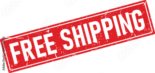 Red Grunge Free Shipping Stamp, Angled, White Letters on Red Background Isolated