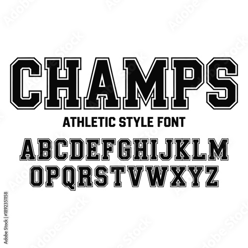 Athletic Varsity Alphabet Font Vector, Collegiate Style Block Letters for Sports and University Team Branding