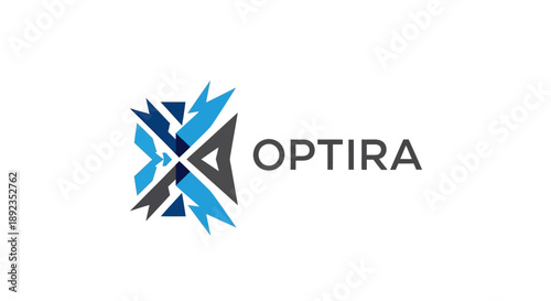 Abstract X Letter Fragmented Logo Design, sharp blue and dark gray elements, isolated white background.