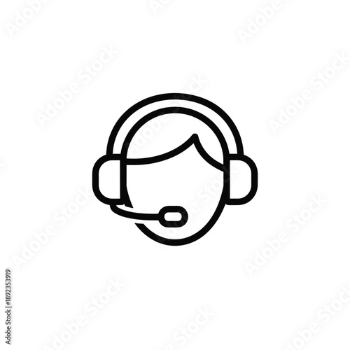 Customer Support Agent with Headset, Simple Line Art, flat design vector illustration