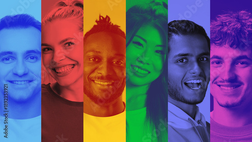 Billede på lærred Collage with multicultural faces in colorful vertical composition