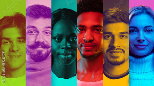 Photos Multicultural collage with multiple portraits celebrating human diversity