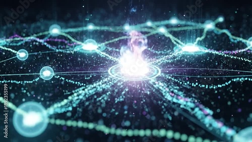 Glowing data streams connect nodes in abstract network