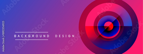 Abstract gradient design. Concentric circles, purple hues dominate. Text reads background design. Modern, vibrant visual composition.