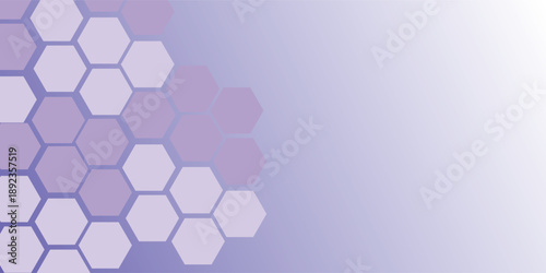 Purple pastel medical and tech background with hexagon pattern and bright sparkles. Realistic vector abstract bg with honeycomb geometric simple