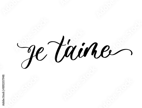 Je T aime French Love Phrase Decorative Cursive Typography Illustration