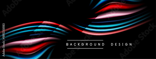 Abstract lines create dynamic flow. Red, blue, pink hues contrast against black background. Modern design element for digital projects.
