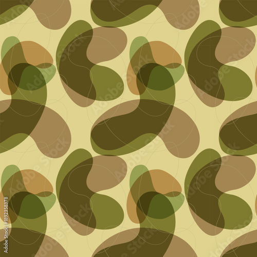 Camouflage pattern seamless texture, military green yellow textile background, abstract random spots.