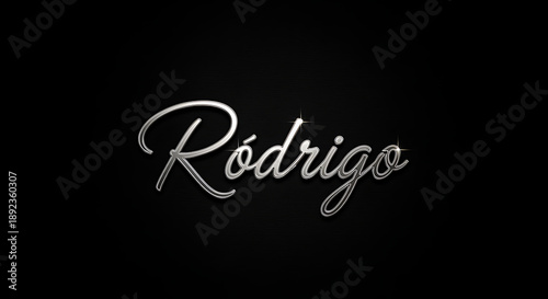 Elegant Silver Script Rodrigo Name Typography Black Background