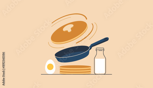 Making pancakes from scratch ingredients in a pan with eggs and milk,Shrove Monday