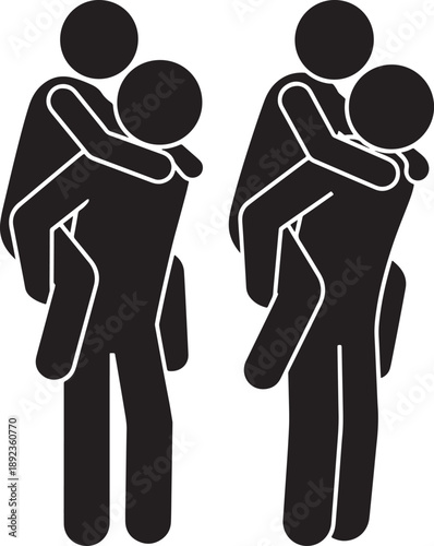 Two silhouettes piggybacking each other outdoor