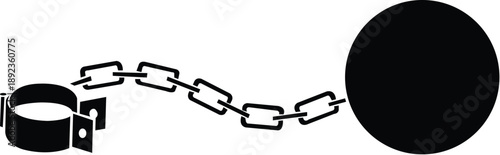 Leg with iron chain with shackle and ball vector illustration, stock vector