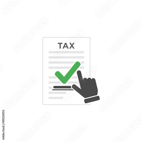 Online Tax Payment Confirmation with Checkmark and Finger Icon