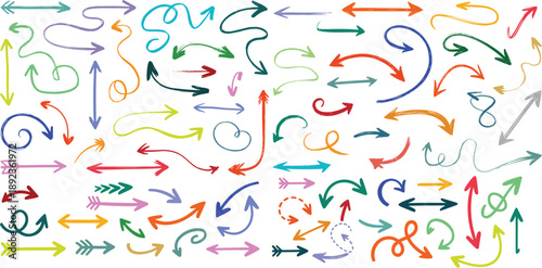 Colorful hand drawn arrows in various shapes and directions fill the entire frame vector editable file