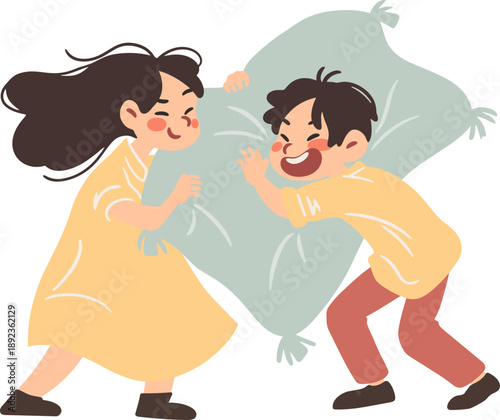 pillow fight friend character vector illustration drawing