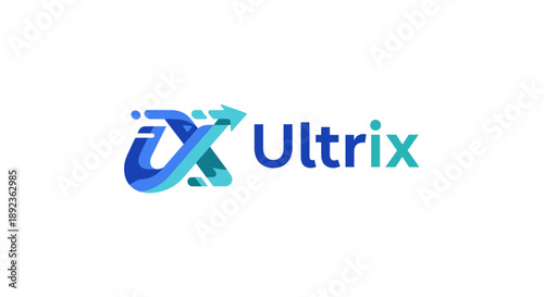 Dynamic blue and green 'X' arrow logo, representing data exchange and technological progress on an isolated white background.