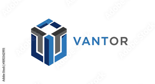 Abstract Blue and Grey 3D Cube Letter T Logo on Isolated White Background