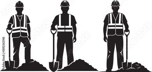 Construction worker silhouette with shovel and helmet