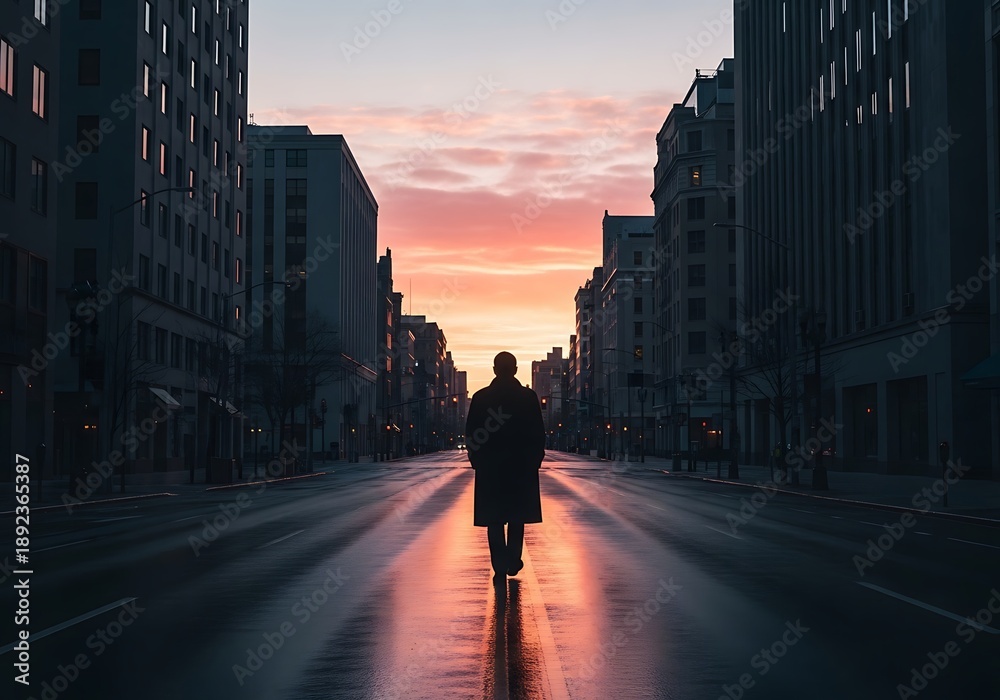 Fototapeta premium Silhouette in the city at sunset