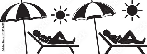 Beach silhouette umbrella chair sun on white canvas