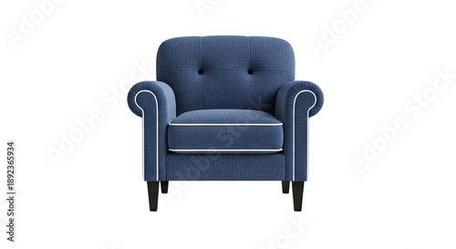 Blue Upholstered Accent Chair with White Piping
