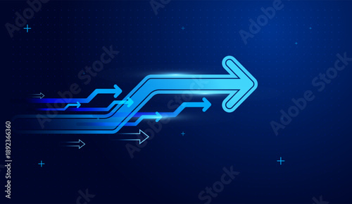Finance and Business growth arrow on dark blue technology background, the Glowing arrow shows clear direction and moving toward the future goal vector illustration