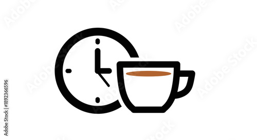 black and white icon of clock and coffee 
