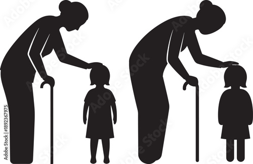 Grandmother silhouette takes care of her grandchild