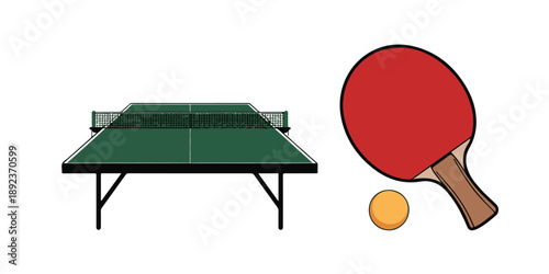 Ping pong table and paddle with ball for table tennis sport game active recreation indoor fun competition sport