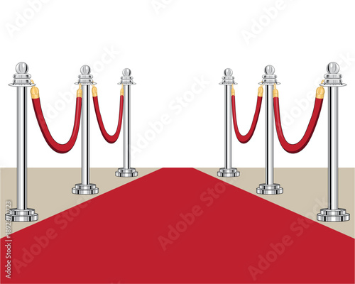 Vector illustration design of a fence with a red rope hanging and a red carpet stretched out, usually for events in museums or other official events.