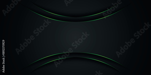 Dark gray abstract background with modern and futuristic glowing neon green stripes decoration. Overlapping shadow stroke design with empty space for text. VOL. 4