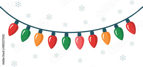 Christmas lights garland and snowflakes winter holiday decoration string lights festive background